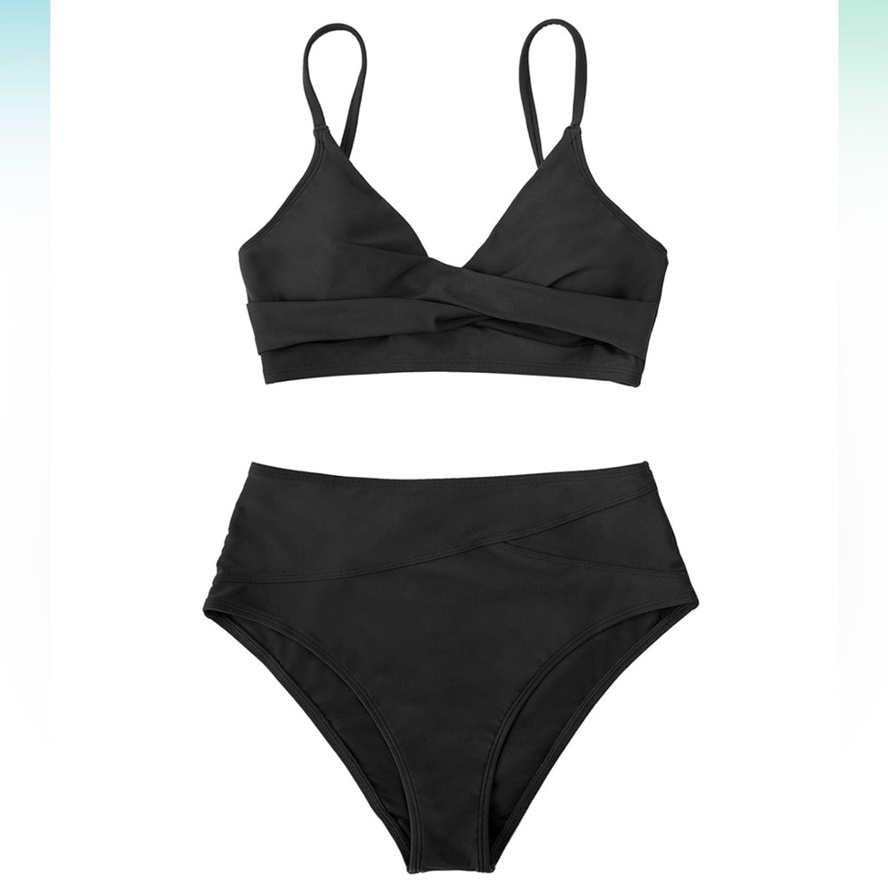 Women’s swimwear Bathing Suit Black Two‎ Piece Bikini Swimsuit NWT Size M - Picture 3 of 4